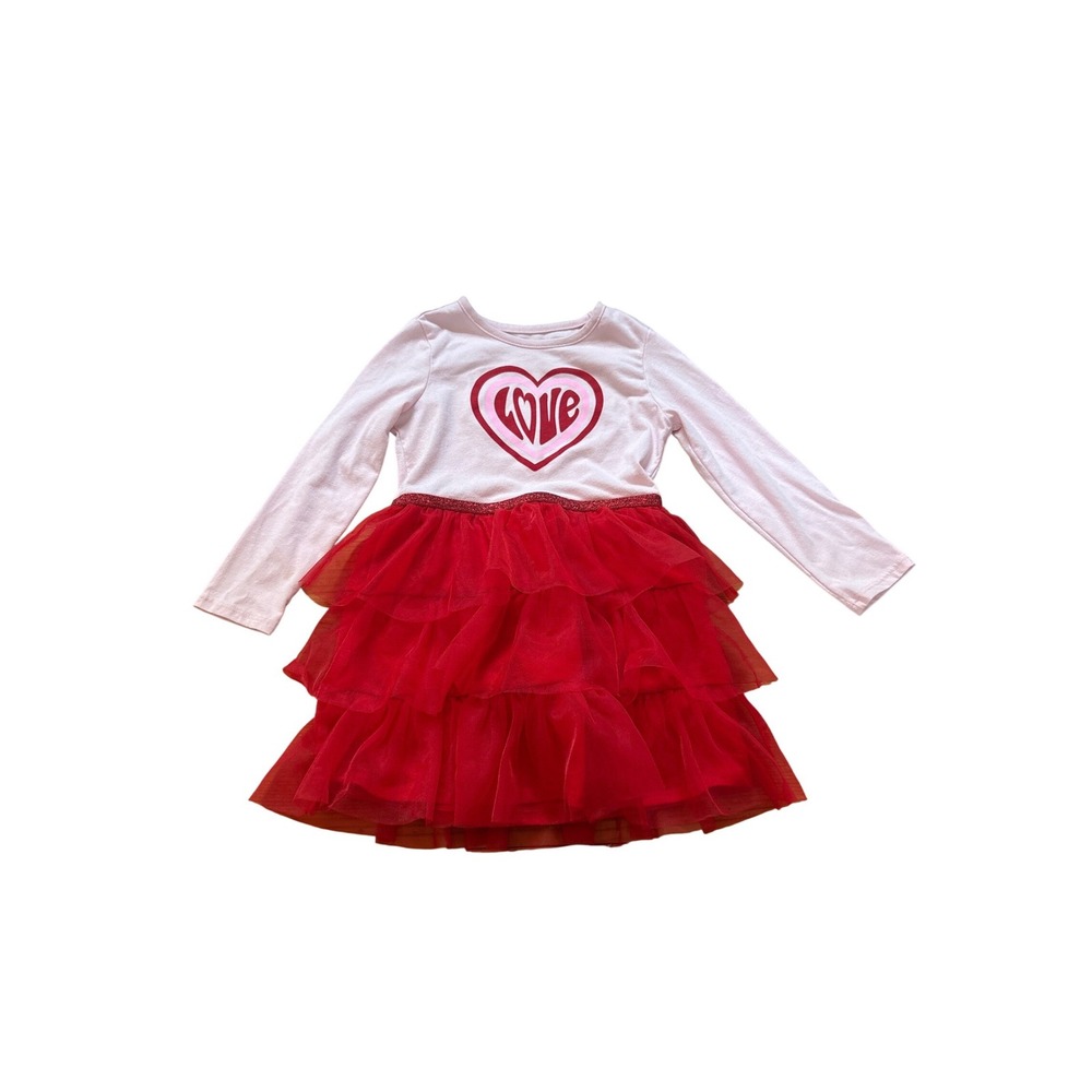 Wonder Nation Tutu Dress Kids Pink Red Heart Tulle Tiered Valentine SIZE‎ 4T